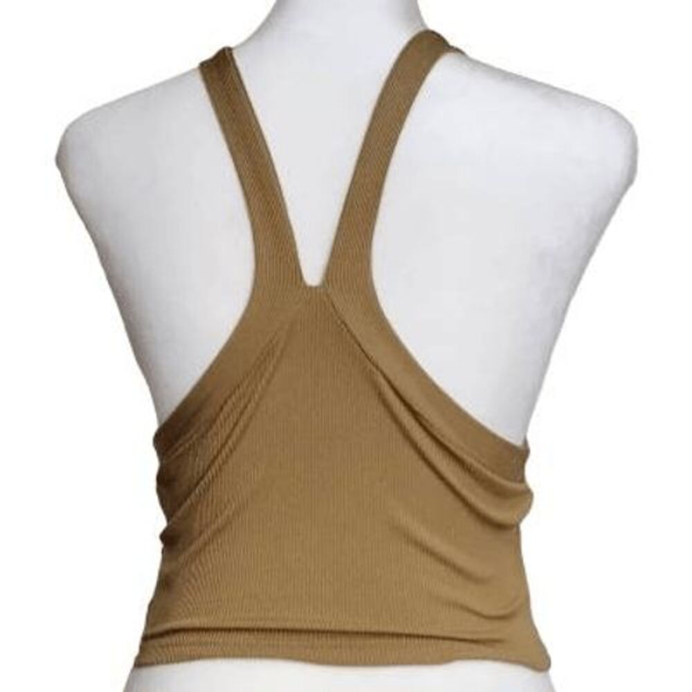 Shein Tan Cropped Halter Top Sz S Ribbed Twist Top Caramel - Picture 4 of 5